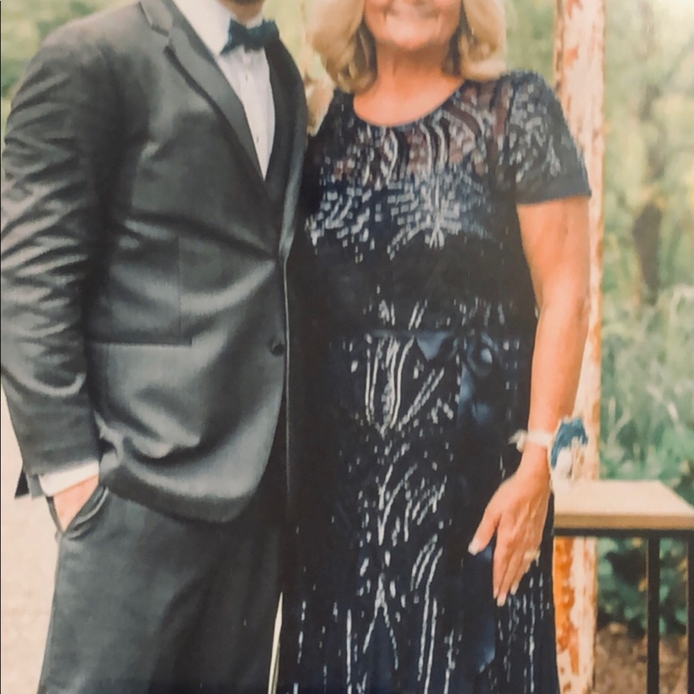 Long navy blue sequenced gown